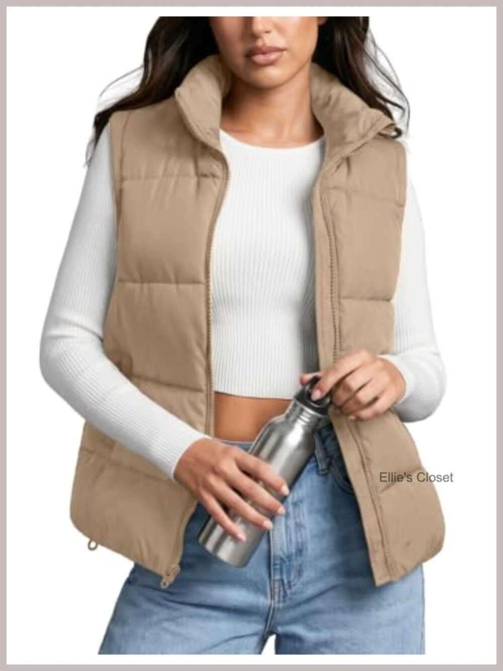 Womens Quilted Puffer Vest Stand Collar Zip Up Casual Outerwear